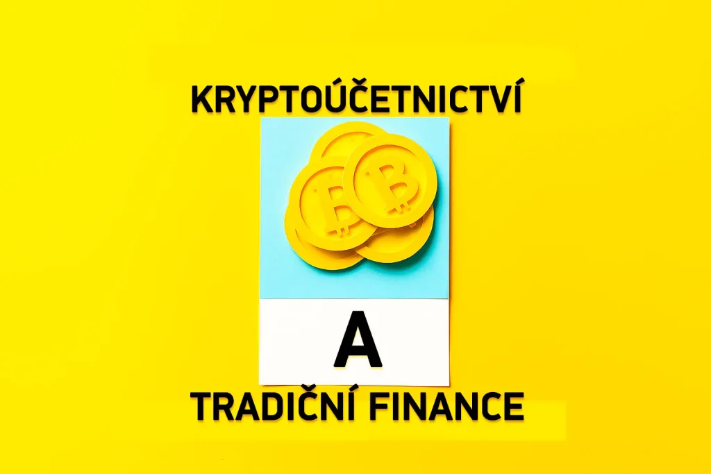 Integrace krypto účetnictví s tradičním finančním výkaznictvím – ilustrace zobrazující bitcoinové mince symbolizující propojení digitálních aktiv a financí.