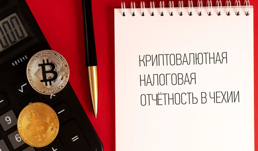 Налоговая отчетность по криптовалюте в Чехии — иллюстрация учета сделок, стейкинга, майнинга и обменов криптоактивов для подачи налоговой декларации.