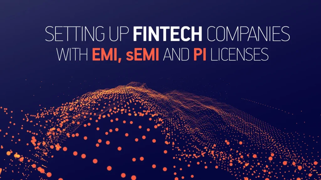 Fintech licensing in the Czech Republic – illustration showing EMI, sEMI, and PI license options regulated by the Czech National Bank (ČNB) for fintech and payment companies.