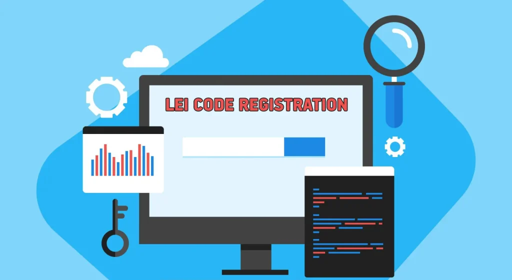 Illustration of LEI Code Registration in the Czech Republic showing company verification, digital ID, and compliance process for Czech and EU businesses.