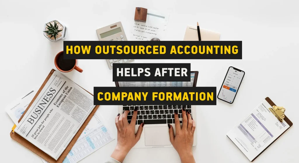 Business owner reviewing accounting documents after company formation